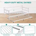 Cama nido doble de metal con colchón adicional, estructura resistente, ruedas con freno y listones de metal. Ideal para dormitorio, habitación de invitados o sala de estar.