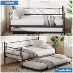 Cama nido doble de metal con colchón adicional, estructura resistente, ruedas con freno y listones de metal. Ideal para dormitorio, habitación de invitados o sala de estar.