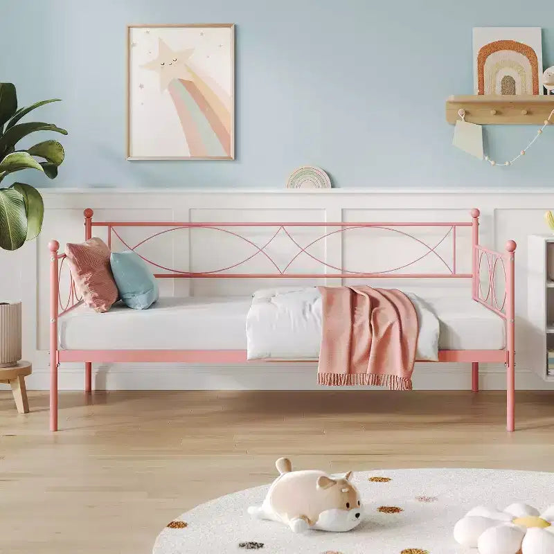 Cama nido doble de metal con colchón adicional, estructura resistente, ruedas con freno y listones de metal. Ideal para dormitorio, habitación de invitados o sala de estar.