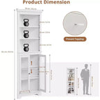Armario esquinero, mueble de almacenamiento esquinero moderno de 65 pulgadas de alto para baño con puertas de vidrio y estantes ajustables, armario expositor de 5 niveles, ahorrador de espacio para el hogar