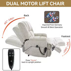 Sillones reclinables con doble motor, masaje térmico, posición infinita, hasta 158 kg, con elevación eléctrica.