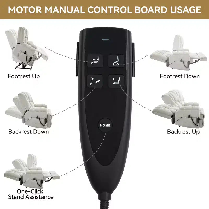 Sillones reclinables con doble motor, masaje térmico, posición infinita, hasta 158 kg, con elevación eléctrica.