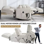 Sillones reclinables con doble motor, masaje térmico, posición infinita, hasta 158 kg, con elevación eléctrica.