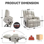 Sillones reclinables con doble motor, masaje térmico, posición infinita, hasta 158 kg, con elevación eléctrica.