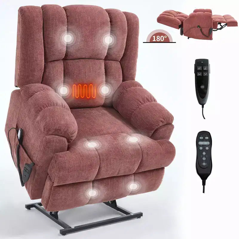 Sillones reclinables con doble motor, masaje térmico, posición infinita, hasta 158 kg, con elevación eléctrica.