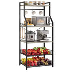 Estante industrial para panaderos de 5 niveles con 2 cestas de rejilla grandes y 8 ganchos - Soporte para microondas de cocina y estantes de almacenamiento para barra de café