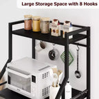 Estante industrial para panaderos de 5 niveles con 2 cestas de rejilla grandes y 8 ganchos - Soporte para microondas de cocina y estantes de almacenamiento para barra de café