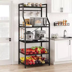 Industrial 5-Tier Bakers Rack with 2 Large Wire Baskets & 8 Hooks - Kitchen Microwave Stand & Coffee Bar Storage Shelves