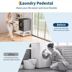 Pedestales anchos para lavadora y secadora de 24/27 pulgadas con estante extraíble, pedestal con patas antivibración ajustables, bandeja y manguera de drenaje, capacidad de 800 a 1000 libras