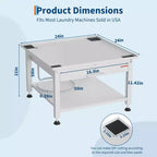 Pedestales anchos para lavadora y secadora de 24/27 pulgadas con estante extraíble, pedestal con patas antivibración ajustables, bandeja y manguera de drenaje, capacidad de 800 a 1000 libras