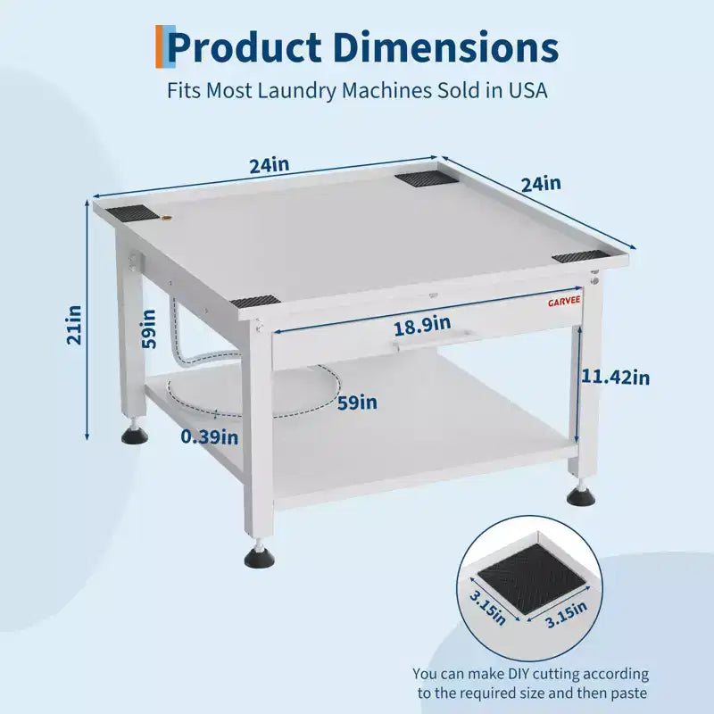 Pedestales anchos para lavadora y secadora de 24/27 pulgadas con estante extraíble, pedestal con patas antivibración ajustables, bandeja y manguera de drenaje, capacidad de 800 a 1000 libras