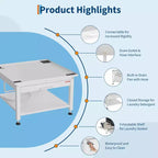 Pedestales anchos para lavadora y secadora de 24/27 pulgadas con estante extraíble, pedestal con patas antivibración ajustables, bandeja y manguera de drenaje, capacidad de 800 a 1000 libras