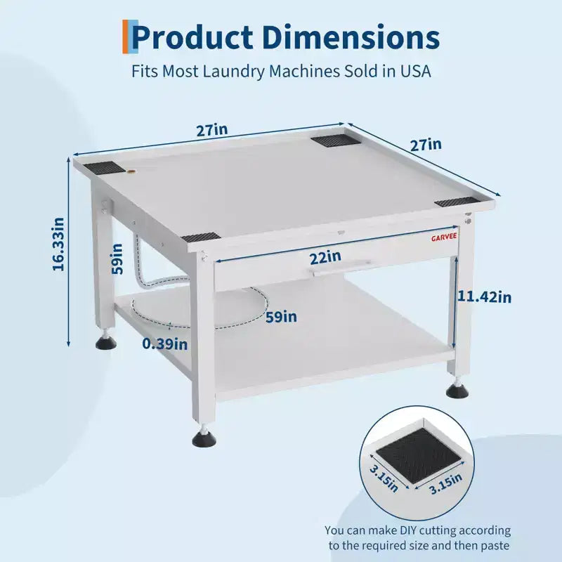 Pedestales anchos para lavadora y secadora de 24/27 pulgadas con estante extraíble, pedestal con patas antivibración ajustables, bandeja y manguera de drenaje, capacidad de 800 a 1000 libras