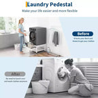Pedestales anchos para lavadora y secadora de 24/27 pulgadas con estante extraíble, pedestal con patas antivibración ajustables, bandeja y manguera de drenaje, capacidad de 800 a 1000 libras