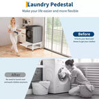 Pedestales anchos para lavadora y secadora de 24/27 pulgadas con estante extraíble, pedestal con patas antivibración ajustables, bandeja y manguera de drenaje, capacidad de 800 a 1000 libras