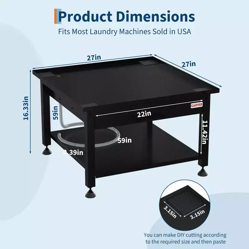 Pedestales anchos para lavadora y secadora de 24/27 pulgadas con estante extraíble, pedestal con patas antivibración ajustables, bandeja y manguera de drenaje, capacidad de 800 a 1000 libras