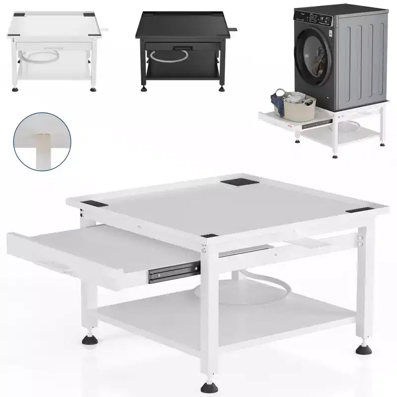 Pedestales anchos para lavadora y secadora de 24/27 pulgadas con estante extraíble, pedestal con patas antivibración ajustables, bandeja y manguera de drenaje, capacidad de 800 a 1000 libras