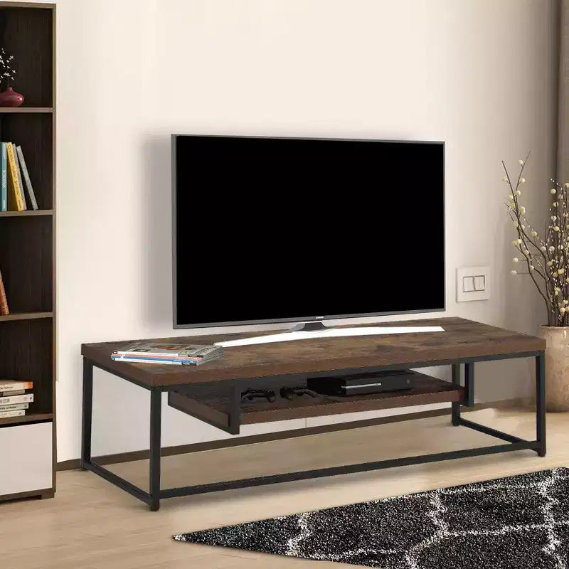 Royal Hamton Wood And Metal TV Stand With One Shelf, Weathered Oak Brown And Black