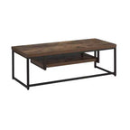Mueble de TV de madera y metal con un estante, roble envejecido marrón y negro