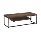 Mueble de TV de madera y metal con un estante, roble envejecido marrón y negro