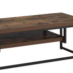 Mueble de TV de madera y metal con un estante, roble envejecido marrón y negro