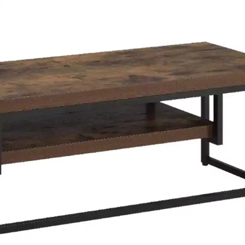 Mueble de TV de madera y metal con un estante, roble envejecido marrón y negro