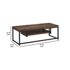 Mueble de TV de madera y metal con un estante, roble envejecido marrón y negro