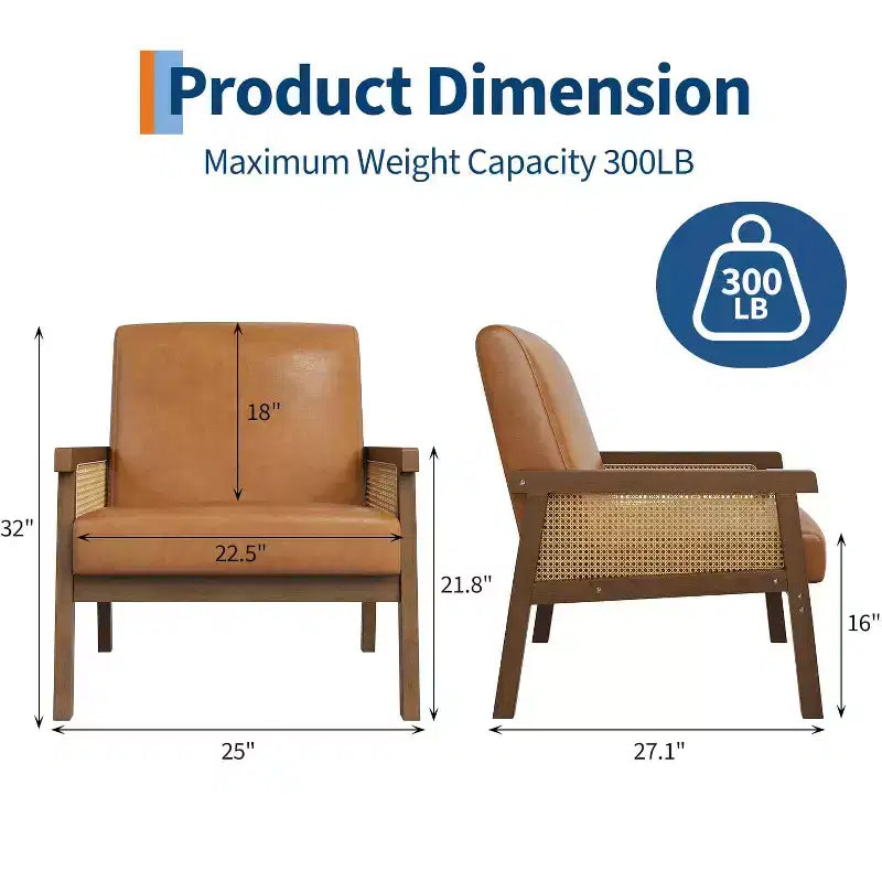 Sillón decorativo de ratán, sillas tapizadas para sala de estar con reposabrazos y patas de madera, sillón de lectura para dormitorio, solárium, recepción