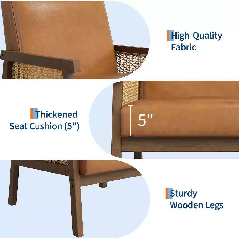 Sillón decorativo de ratán, sillas tapizadas para sala de estar con reposabrazos y patas de madera, sillón de lectura para dormitorio, solárium, recepción