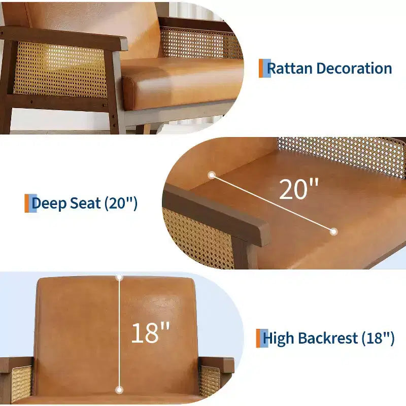 Sillón decorativo de ratán, sillas tapizadas para sala de estar con reposabrazos y patas de madera, sillón de lectura para dormitorio, solárium, recepción