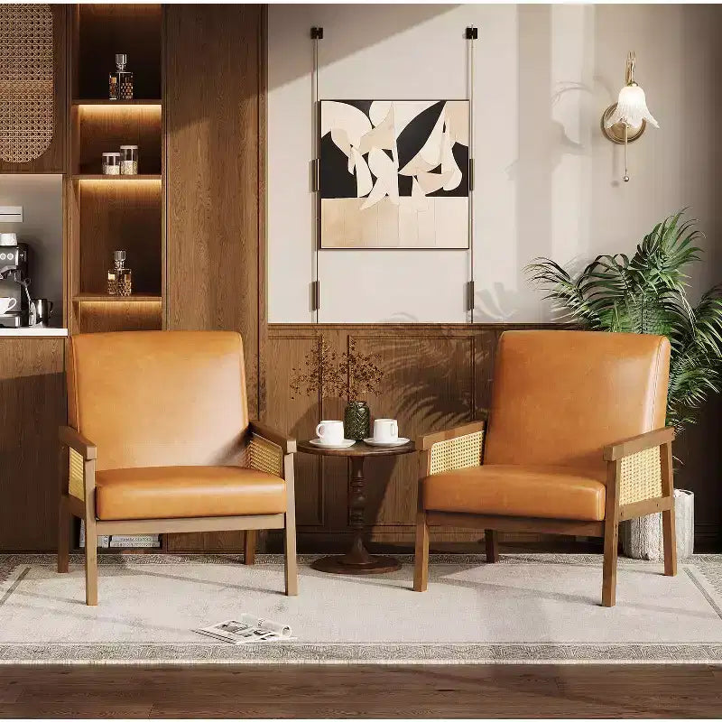 Sillón decorativo de ratán, sillas tapizadas para sala de estar con reposabrazos y patas de madera, sillón de lectura para dormitorio, solárium, recepción
