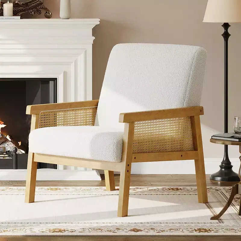 Sillón decorativo de ratán, sillas tapizadas para sala de estar con reposabrazos y patas de madera, sillón de lectura para dormitorio, solárium, recepción