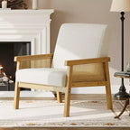 Sillón decorativo de ratán, sillas tapizadas para sala de estar con reposabrazos y patas de madera, sillón de lectura para dormitorio, solárium, recepción