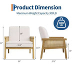 Sillón decorativo de ratán, sillas tapizadas para sala de estar con reposabrazos y patas de madera, sillón de lectura para dormitorio, solárium, recepción