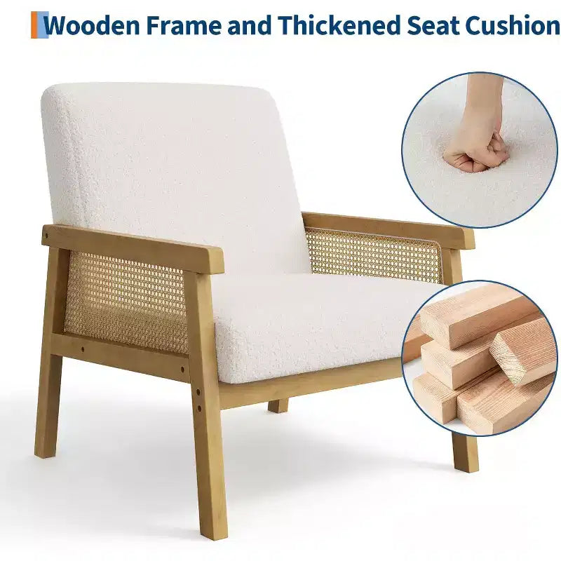 Sillón decorativo de ratán, sillas tapizadas para sala de estar con reposabrazos y patas de madera, sillón de lectura para dormitorio, solárium, recepción