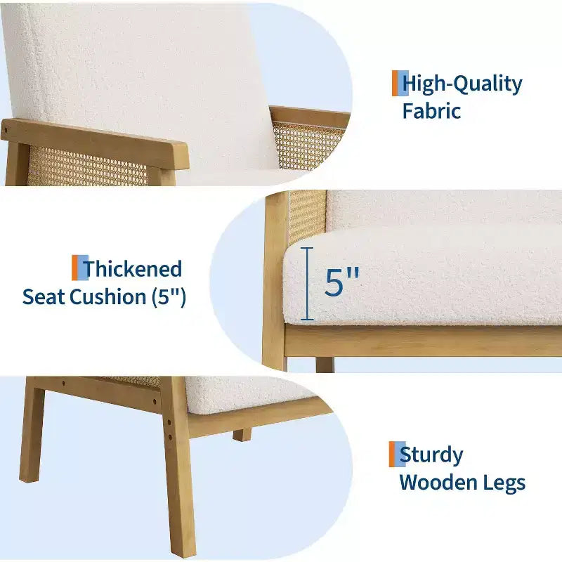 Sillón decorativo de ratán, sillas tapizadas para sala de estar con reposabrazos y patas de madera, sillón de lectura para dormitorio, solárium, recepción