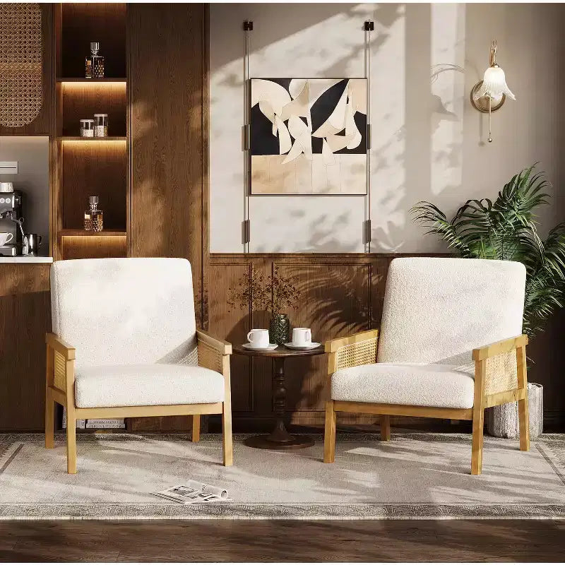Sillón decorativo de ratán, sillas tapizadas para sala de estar con reposabrazos y patas de madera, sillón de lectura para dormitorio, solárium, recepción