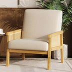 Sillón decorativo de ratán, sillas tapizadas para sala de estar con reposabrazos y patas de madera, sillón de lectura para dormitorio, solárium, recepción