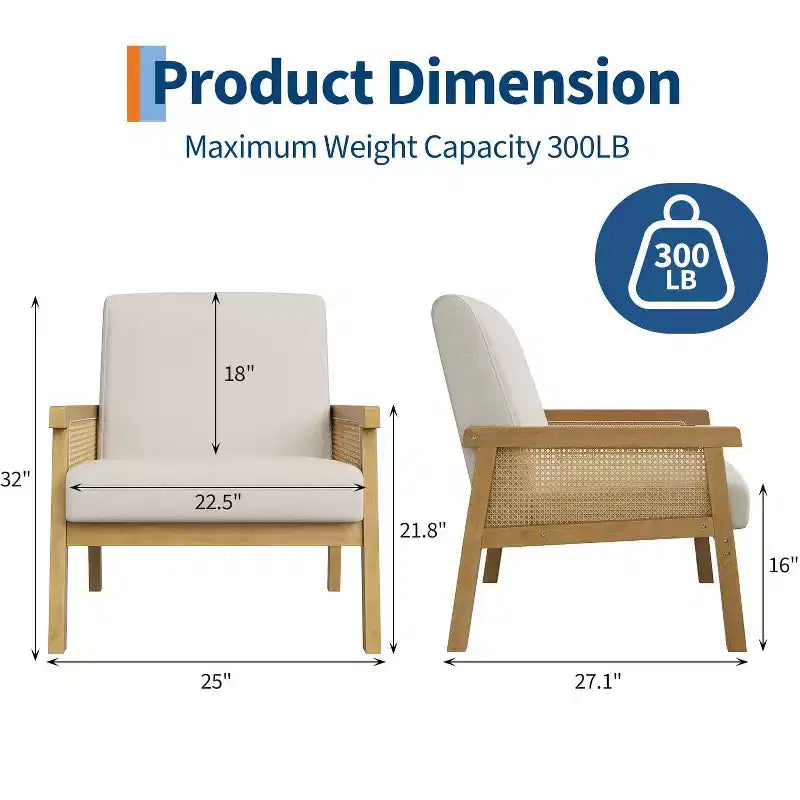 Sillón decorativo de ratán, sillas tapizadas para sala de estar con reposabrazos y patas de madera, sillón de lectura para dormitorio, solárium, recepción