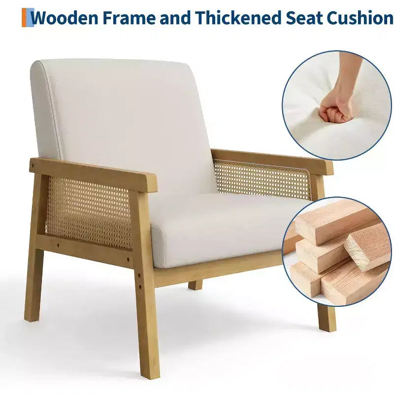 Sillón decorativo de ratán, sillas tapizadas para sala de estar con reposabrazos y patas de madera, sillón de lectura para dormitorio, solárium, recepción