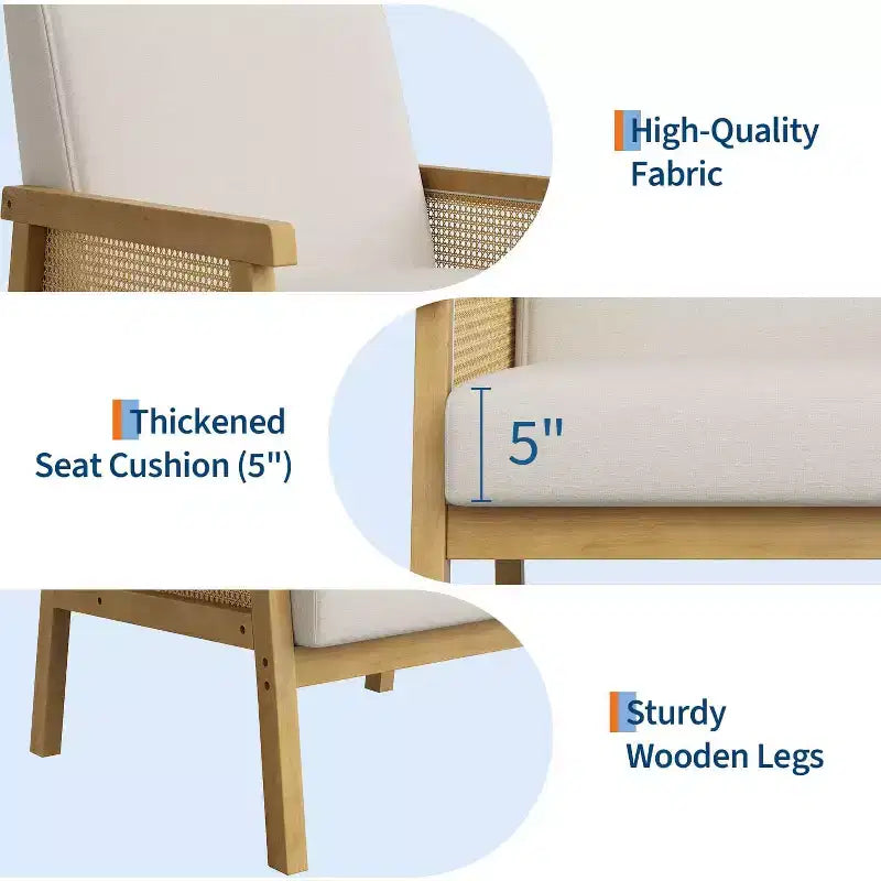 Sillón decorativo de ratán, sillas tapizadas para sala de estar con reposabrazos y patas de madera, sillón de lectura para dormitorio, solárium, recepción
