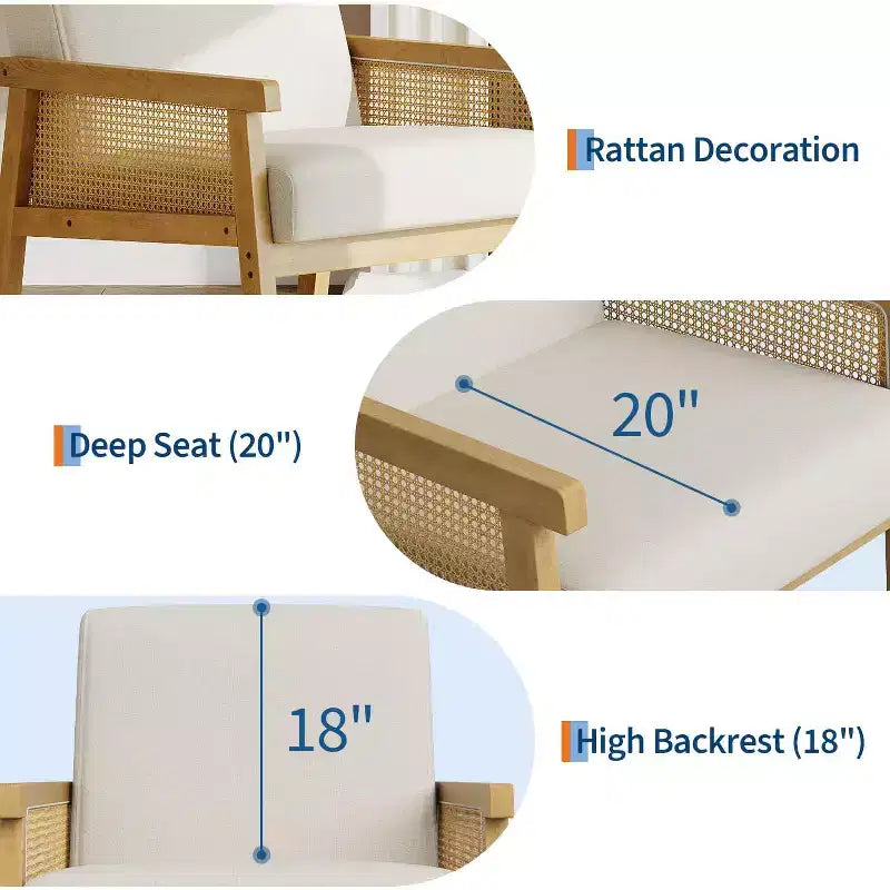 Sillón decorativo de ratán, sillas tapizadas para sala de estar con reposabrazos y patas de madera, sillón de lectura para dormitorio, solárium, recepción