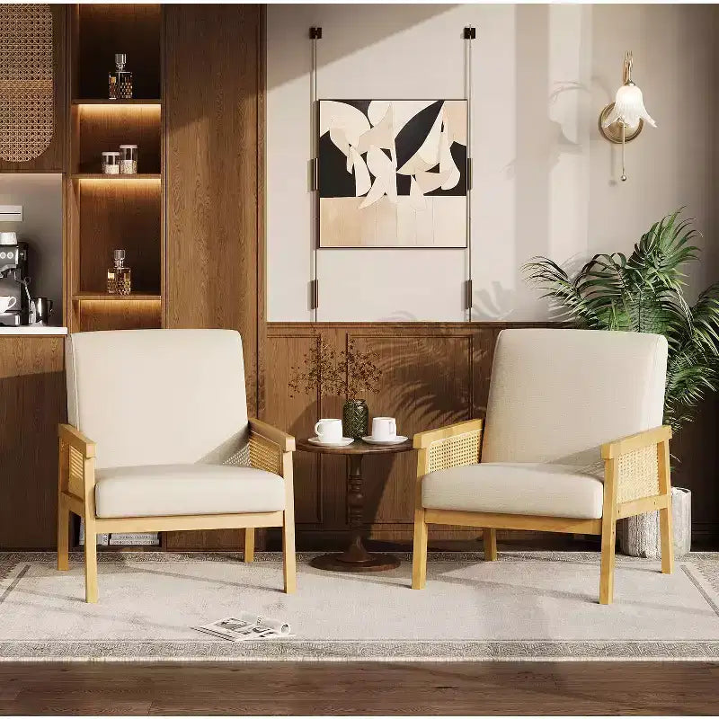 Sillón decorativo de ratán, sillas tapizadas para sala de estar con reposabrazos y patas de madera, sillón de lectura para dormitorio, solárium, recepción