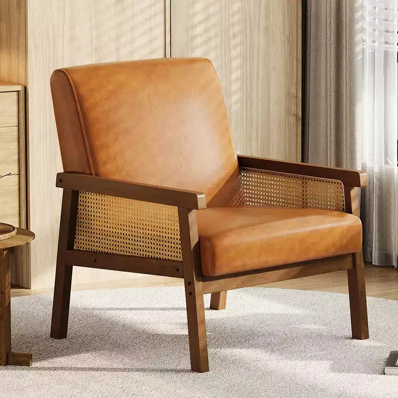 Sillón decorativo de ratán, sillas tapizadas para sala de estar con reposabrazos y patas de madera, sillón de lectura para dormitorio, solárium, recepción