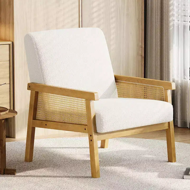 Sillón decorativo de ratán, sillas tapizadas para sala de estar con reposabrazos y patas de madera, sillón de lectura para dormitorio, solárium, recepción