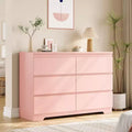 Acekool Modern Pink 6 Drawer Dresser, Wide Handle-Free Chest, Double Wood Storage Organizer for Bedroom, Living Room, Entryway