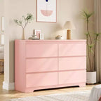 Acekool Modern Pink 6 Drawer Dresser, Wide Handle-Free Chest, Double Wood Storage Organizer for Bedroom, Living Room, Entryway