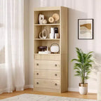 Fluted Bookcase with Drawers, 70.8 6-Tier White Bookshelf, Waved Design Storage Cabinet & Open Shelf for Living Room Office