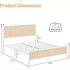 Somier moderno acolchado con base gruesa, equipado con iluminación y cabecero ajustable, estilo bohemio, sin somier de muelles, blanco