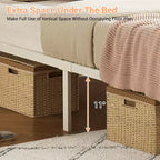 Somier moderno acolchado con base gruesa, equipado con iluminación y cabecero ajustable, estilo bohemio, sin somier de muelles, blanco